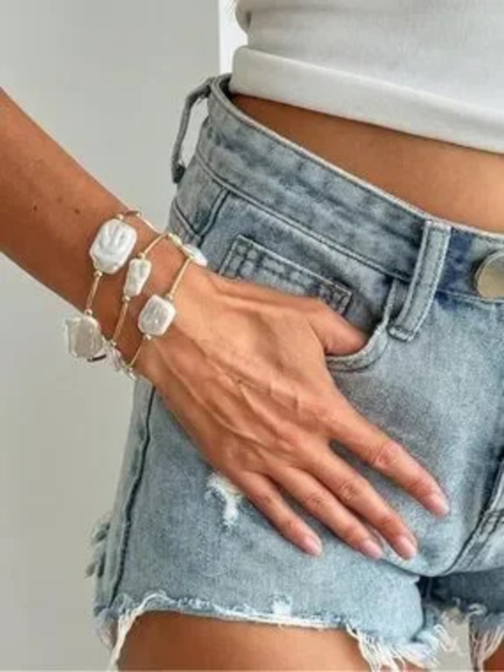 Anthropologie White Baroque Pearl Multi-Strand Bracelet